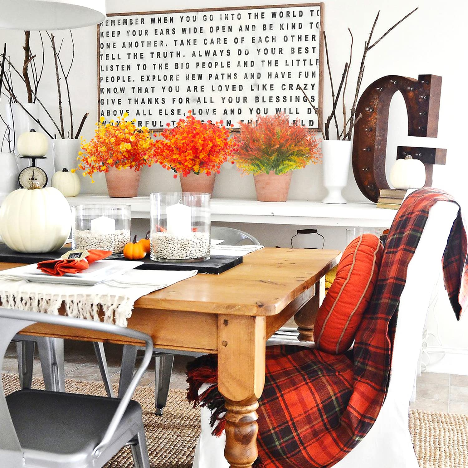 12 Bundles Artificial Fall Flowers Uv Resistant Autumn Decorations For Thanksgiving Home Kitchen Room Farmhouse Floral Arrangements Indoor Outdoor