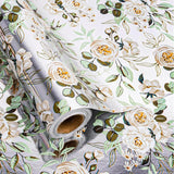 Wedding Wrapping Paper Roll - 17 Inch X 33 Feet - Silver White Floral With Metallic Foil Design Perfect For Mothers Day Wedding Bridal Shower Spring Birthday Summer