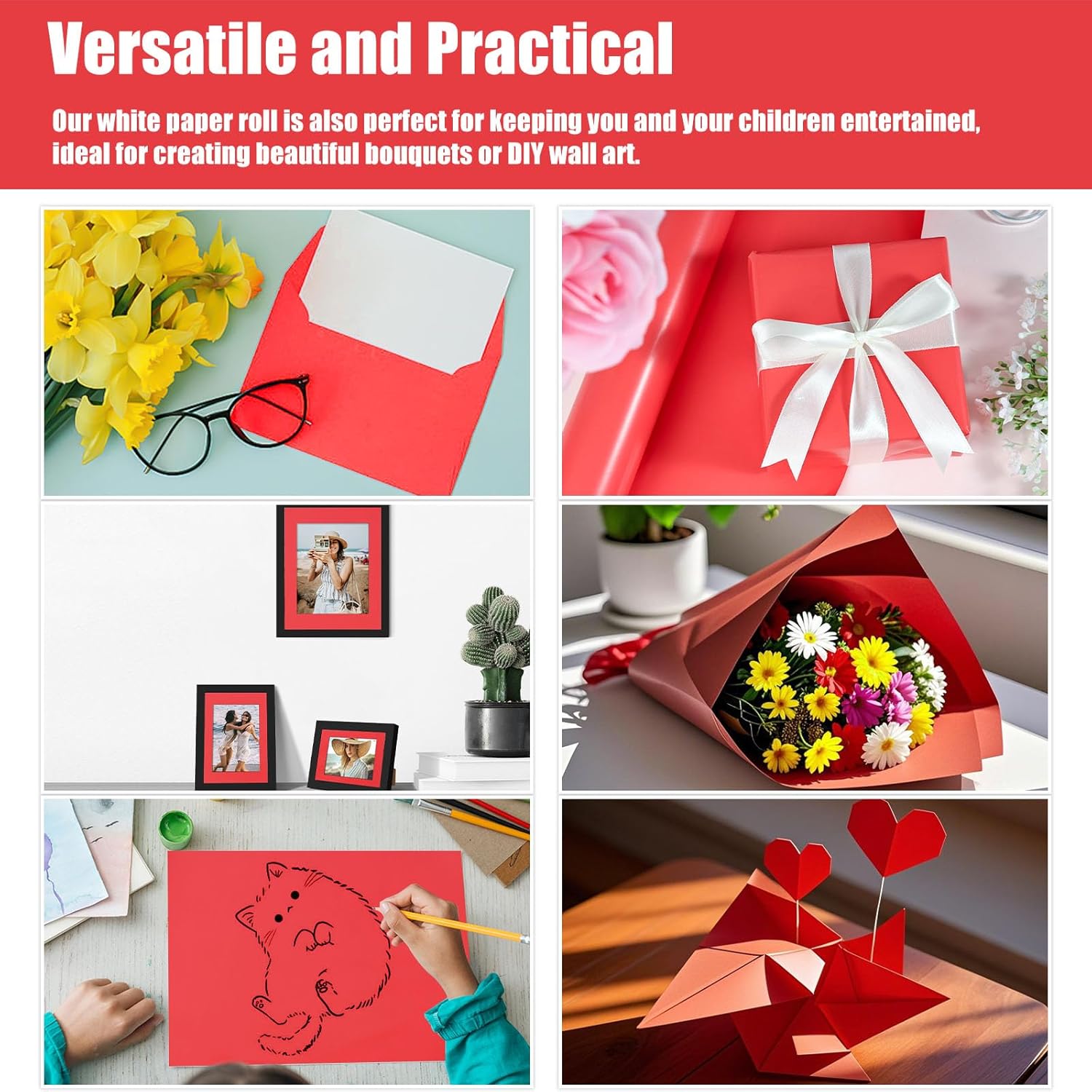 Red Wrapping Paper Roll, 15" X 450" (38') Gift Wrapping Paper For Packing Gift Wrap Parcel Wall Art Crafts Floor Covering