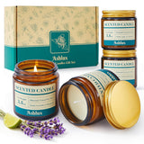 4 Pack Scented Candles As Candle Gift Set, Candle Set For Women, Long Lasting Soy Wax Amber Jar Aromatherapy Candles For Stress Relief, Home Decoration, Birthday, Valentine'S Day