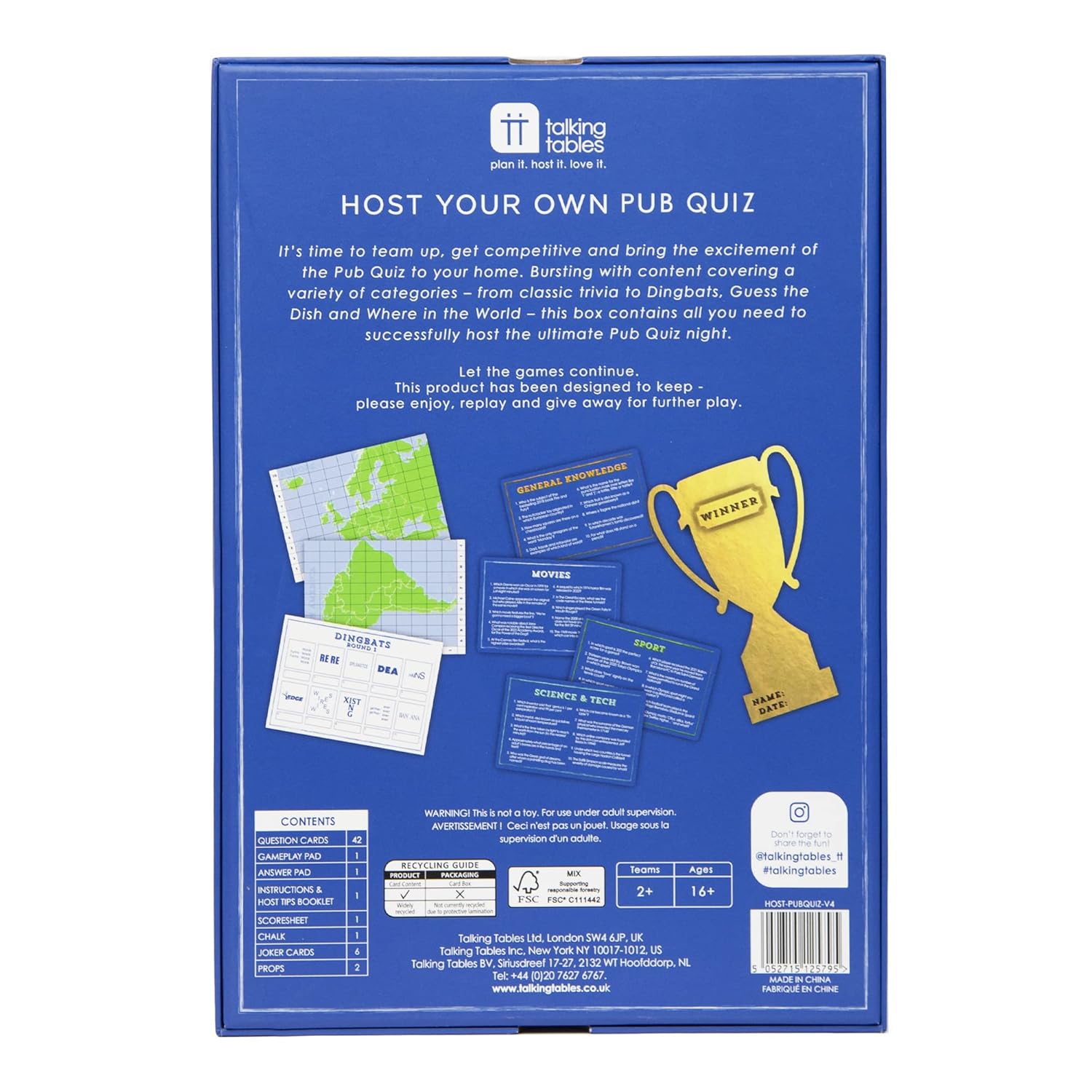 Pub Quiz Game Cards & Score Board Poster Host Your Own Games Night, Competitive After Dinner Party, General Knowledge Trivia Questions & Answers, Host-Pubquiz-V4