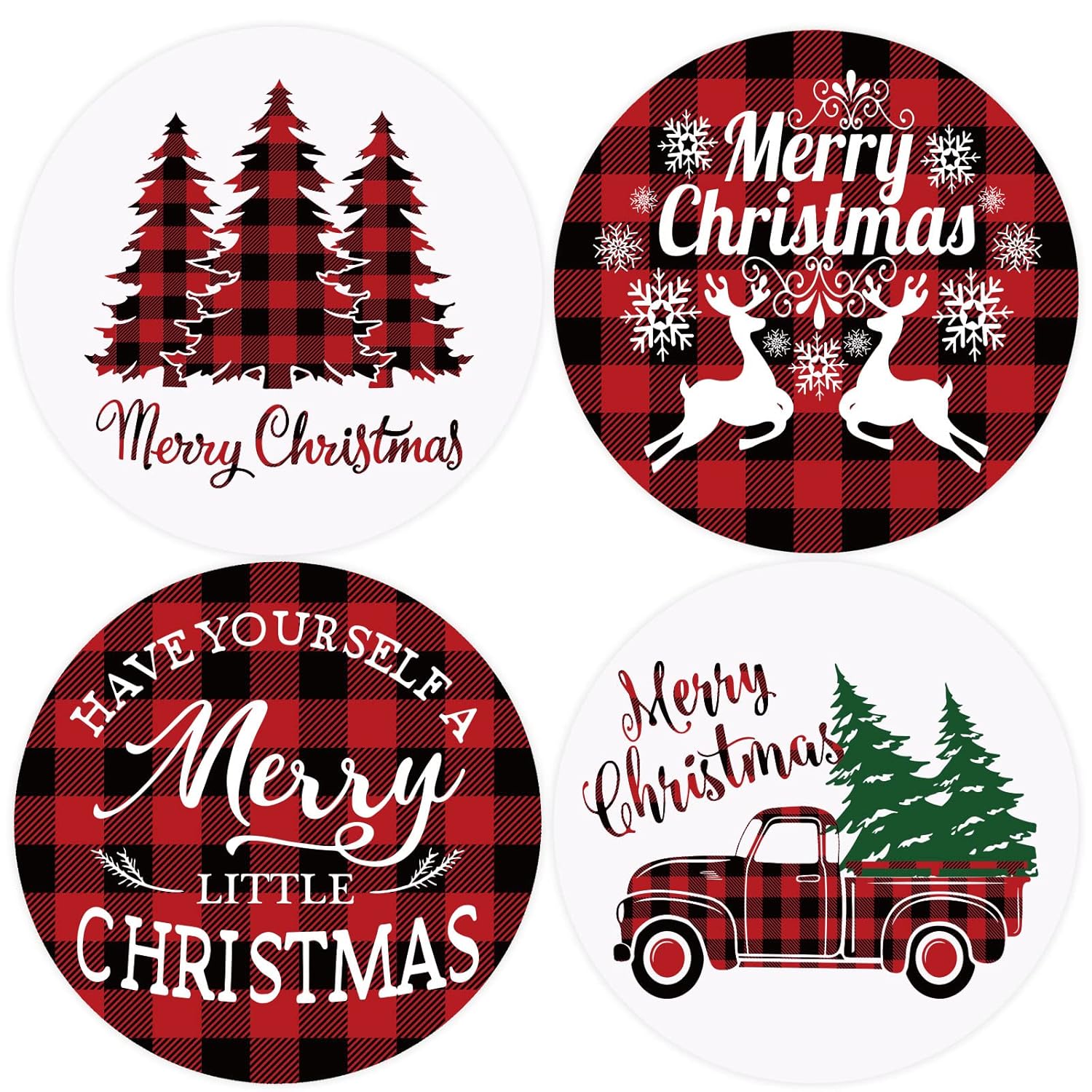Merry Christmas Coasters Set Of 4 Red Black Buffalo Plaids Drink Coaster Xmas Tree Truck Reindeer Absorbent Ceramic Coaster Holiday Cup Mat For Mugs Cups Home Kitchen Office Party Table Decor