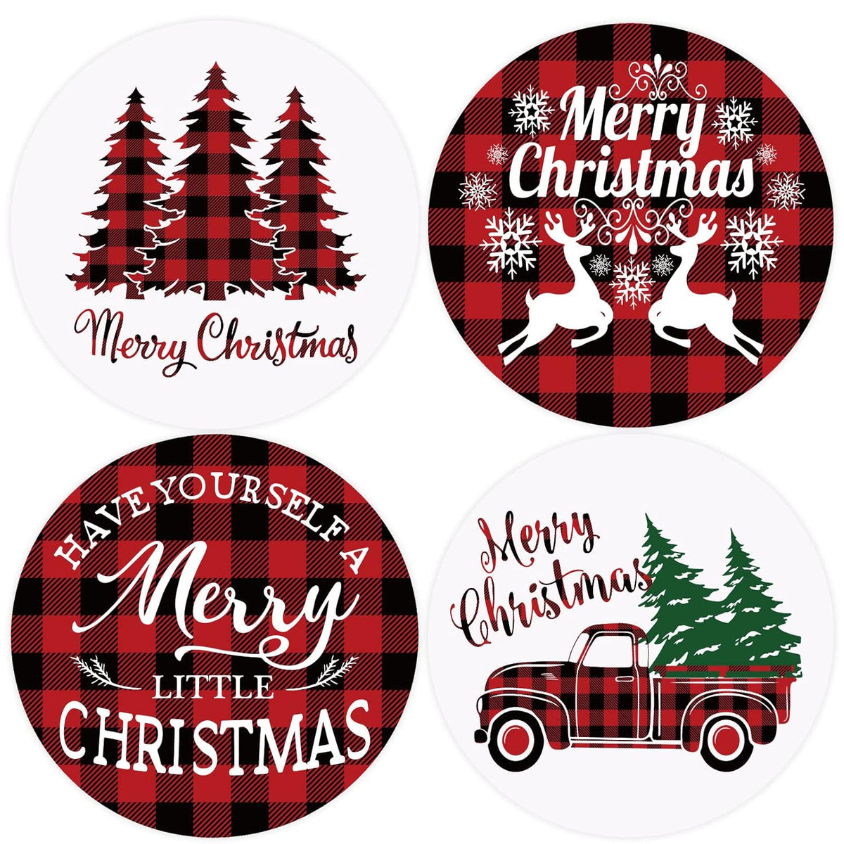Merry Christmas Coasters Set Of 4 Red Black Buffalo Plaids Drink Coaster Xmas Tree Truck Reindeer Absorbent Ceramic Coaster Holiday Cup Mat For Mugs Cups Home Kitchen Office Party Table Decor
