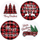 Merry Christmas Coasters Set Of 4 Red Black Buffalo Plaids Drink Coaster Xmas Tree Truck Reindeer Absorbent Ceramic Coaster Holiday Cup Mat For Mugs Cups Home Kitchen Office Party Table Decor