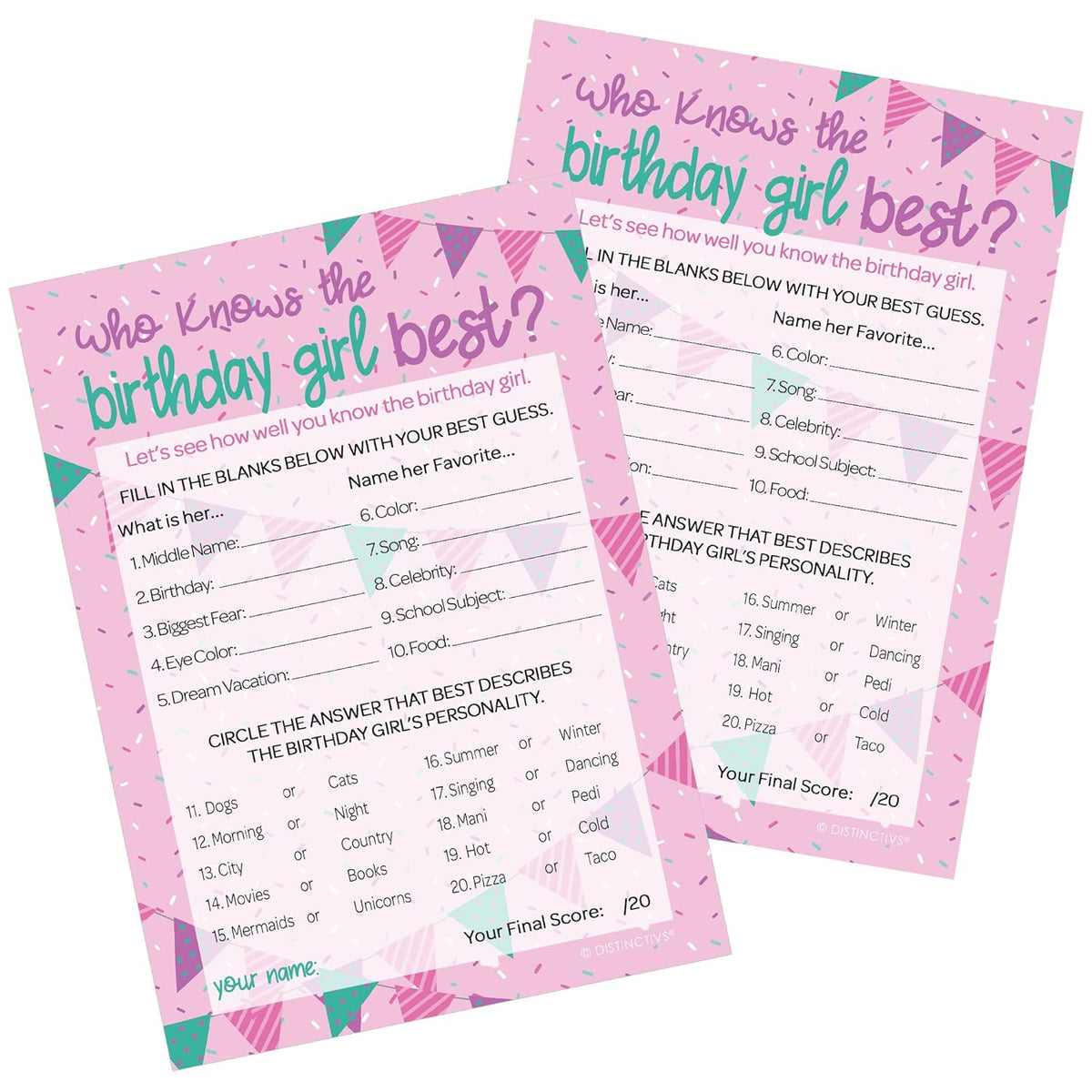 Who Knows The Birthday Girl Best 5X7 Cards, 10 Count - Sleepover Games, How Well Do You Know The Birthday Girl