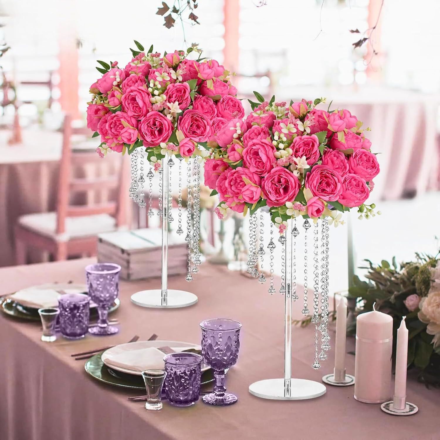 8Pcs Artificial Flowers Fake Peonies Silk Peony Bouquet Faux Flowers Bulk Arrangements For Decoration Vase Florals Arrangements Wedding Home Party Table Hot Pink