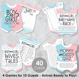 Big Dot of Happiness Baby Gender Reveal - 4 Team Boy or Girl Party Games, 10 Cards Each, Baby Shower Game Accessories, Party Supplies - Gamerific Bundle