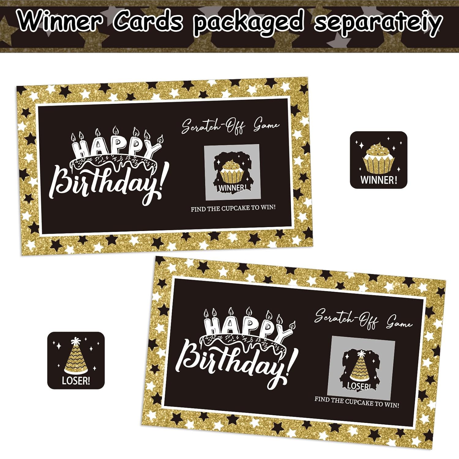 45 Pcs Happy Birthday Party Game Scratch Off Cards Birthday Games Tickets Including 4 Winner 40 Loser 1 Instruction Cards For Adults Birth Party Favors, 4.72 X 2.76 Inches