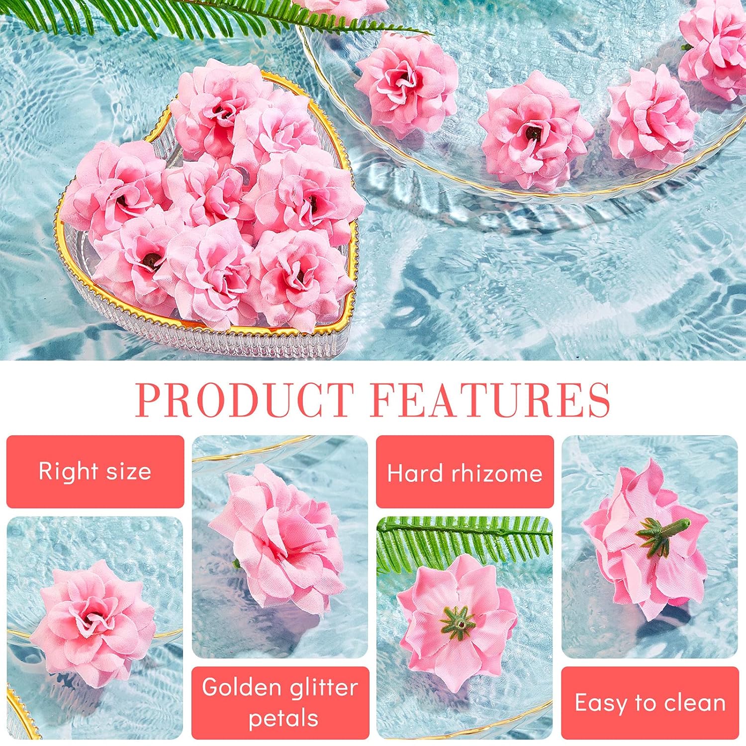 100 Pieces 1.77" Pink Artificial Roses Head Bulk Small Silk Fake Rose Buds For Decoration, Diy Crafts, Wedding Centerpieces Bridal Shower Party Home Garland Decor