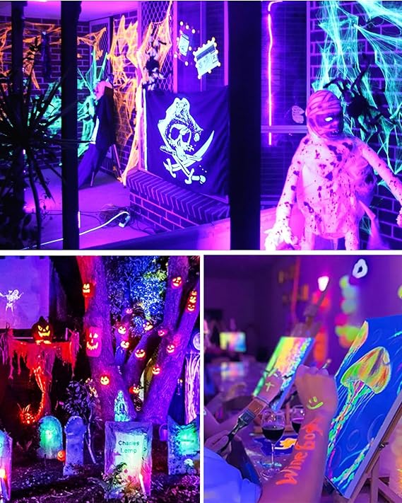 4 Pack 42W LED Black Light Bars UV Glow Party Lighting with Plug & Switch for Indoor Use