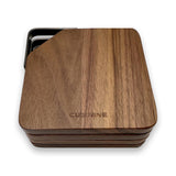 North American Black Walnut Wood Coasters For Drinks, 4 Pc. Set, Wooden Farmhouse Square Drink Coaster With Hook For Coffee Table
