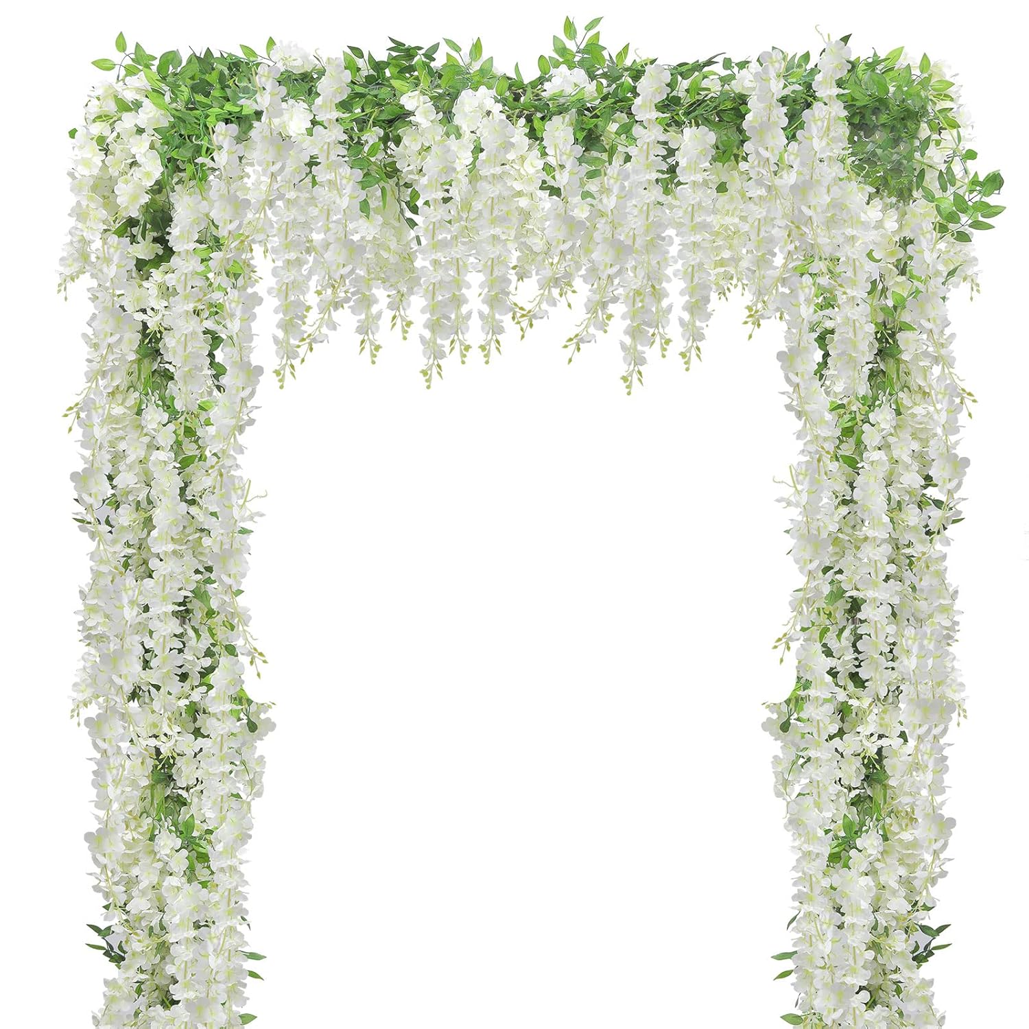 5Pcs 7.2 Ft/Piece Artificial Wisteria Garland Silk Fake White Wisteria Flowers Hanging Greenery Vines Garlands Rattan For Home Garden Wedding Arch Party Indoor Outdoor Decor