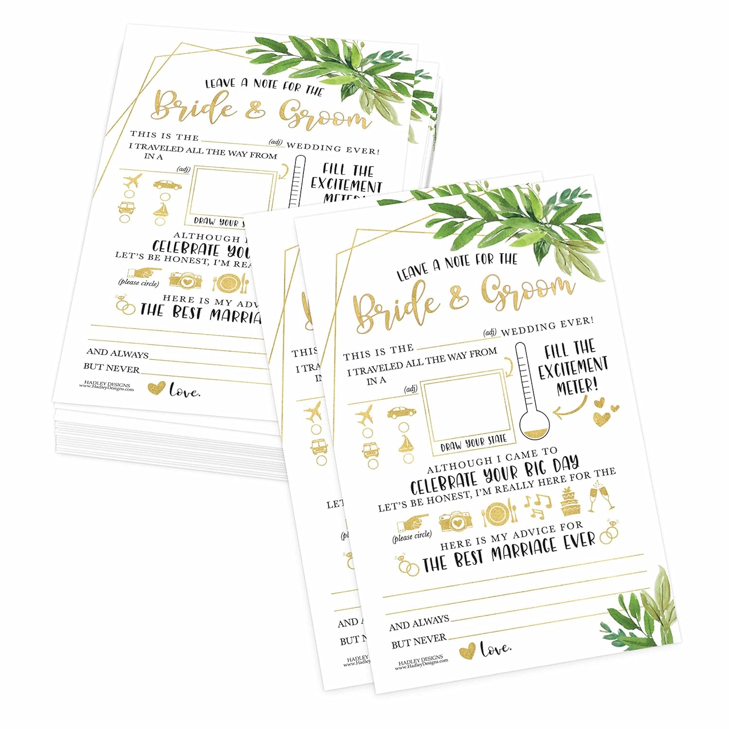 25 Greenery Wedding Advice Cards Boxes For Reception, Wedding Guest Book, Advice For Bridal Shower Games, Guests Advice And Groom Wedding Games