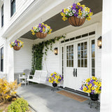 Artificial Outdoor Flowers With Hanging Basket, Hanging Planters With 12Pcs Fake Pansy Flowers For Spring Summer Front Porch Garden Patio Home Decor