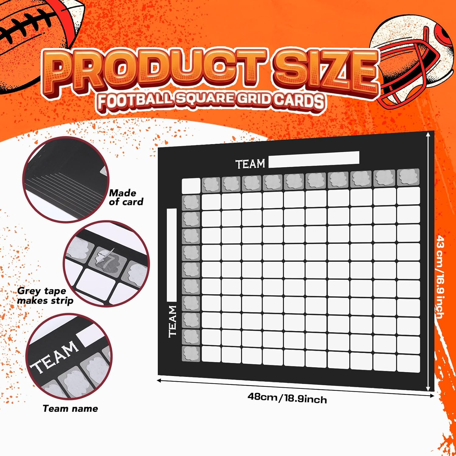 10 Pack 18.9 X 16.9'' Large Football Squares Board For Football Pool Poster 100 Grids Poster Cards Sports Strip Cards Scratch Off Pull Tabs Sport Game Bet For Baseball Party Favor