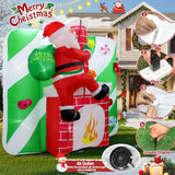 Christmas Santa Claus Inflatables Outdoor, 8Ft Inflatable Santa Claus Climbing The Chimney With Gift Bag, Xmas Blow Up Y