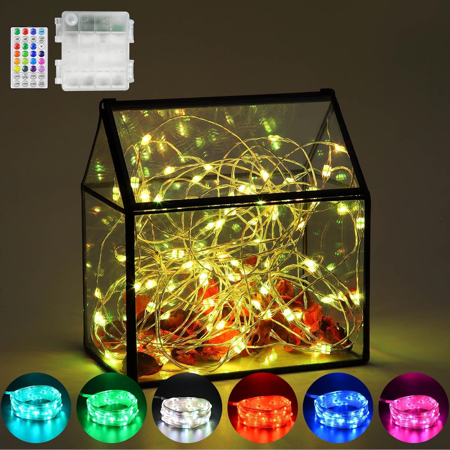Fairy Lights 16.4Ft 50 Led 16 Color Changing String Lights, Battery Operated With Remote Control Waterproof Twinkle Ligh