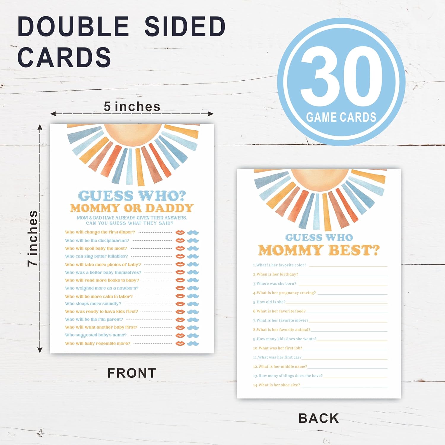 Guess Who Mommy Or Daddy & Guess Who Mommy Best Theme Baby Shower Game Activities-30 Retro Sunshine Game Cards(5X7”) For Boys & Girls-Baby Shower Party Supplies & Decorations-A02