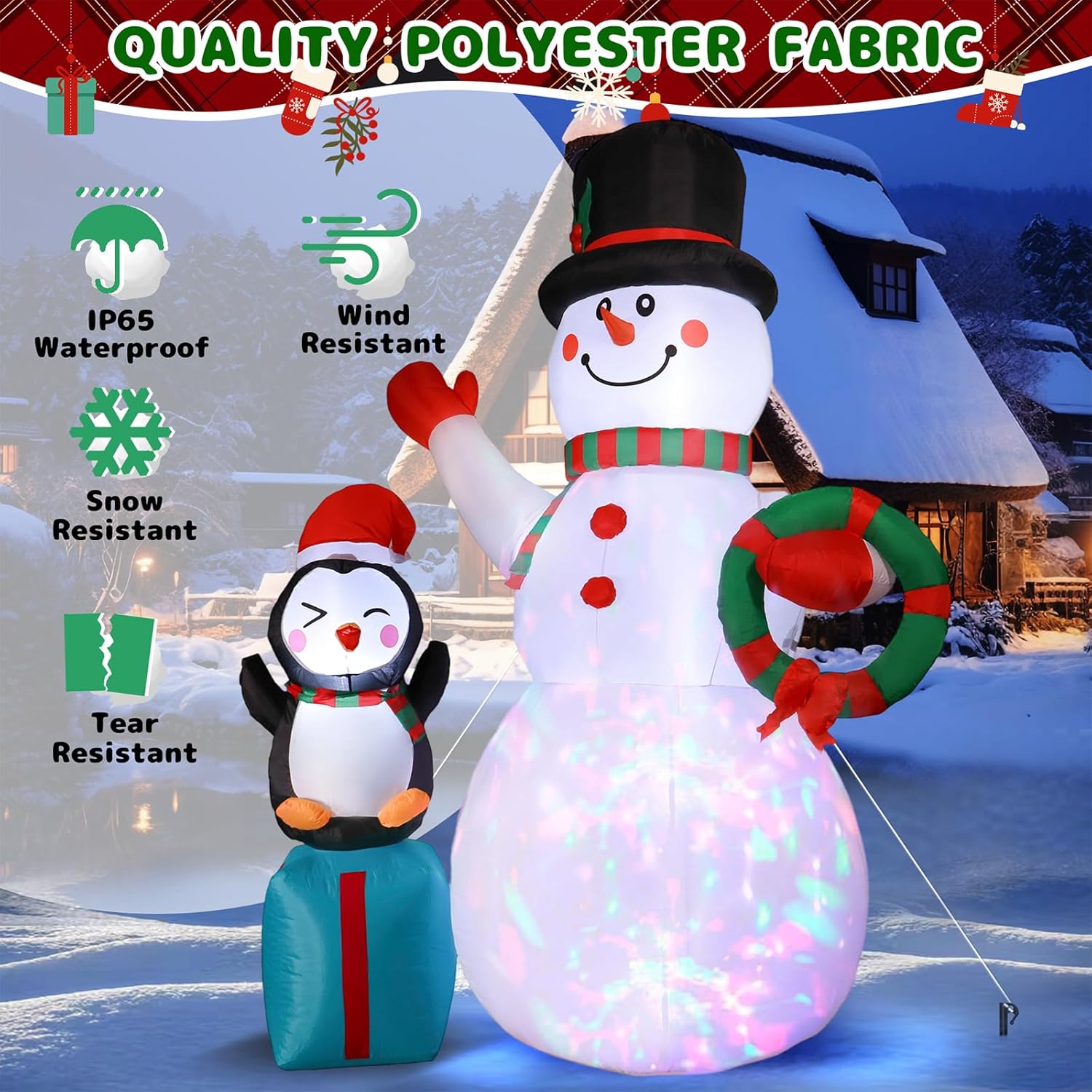 7Ft Christmas Snowman Inflatables Decoration With Led Lights, Blow Up Outdoor Decoration For Christmas Party, Holiday Xm