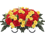 Artificial Cemetery Flowers For Graves Realistic Peony Headstone Flower Saddle Memorial Cemetery Flowers Grave Decorations For Cemetery Uv Resistant & No-Fade (Red Yellow)