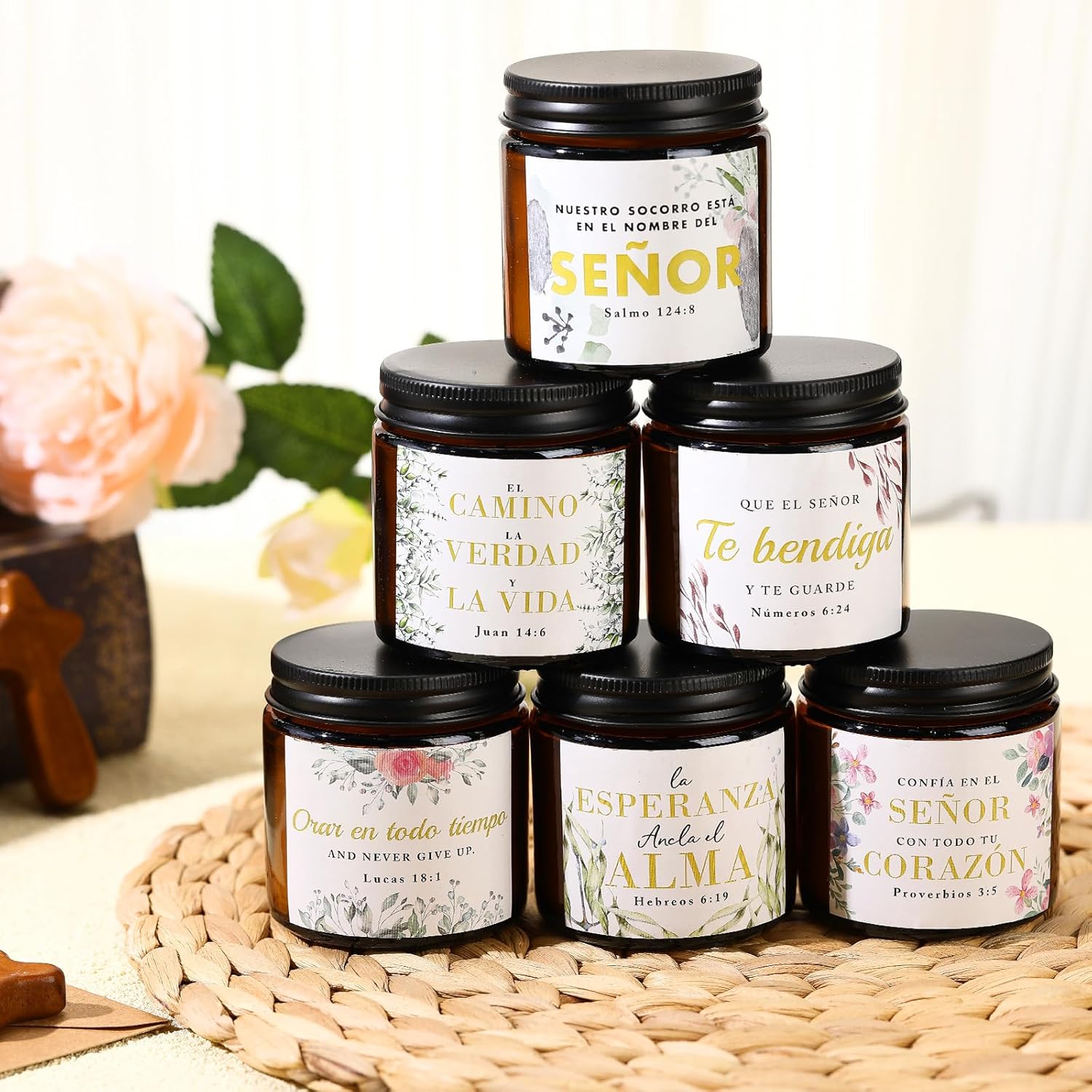12 Jars Christian Religious Scented Candle 3.5Oz Catholic Bible Verses Candle For Women Easter Birthday Thank You Gifts For Employee Inspirational Coworkers Gifts(Español)
