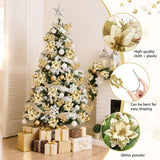 24Pcs Gold Poinsettia Flowers Artificial With Clips And Stems, Glitter Berry Stems For Christmas Tree Picks And Sprays Decorations, Large Xmas Tree Filler Garland Ornaments