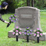 Set Of 4 Artificial Cemetery Flowers, Memorial Flowers Graveside Decoration With Vase For Mother'S Day Memorial Day Arrangements (Purple, 7Heads)
