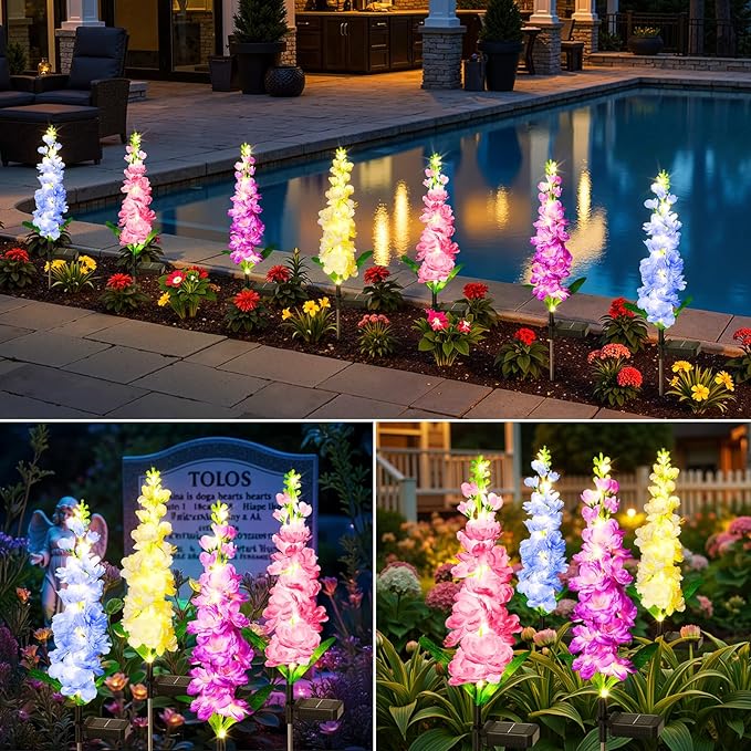 4 Pack Upgraded Delphinium Solar Garden Lights 36 LED Waterproof Outdoor Flower Decor
