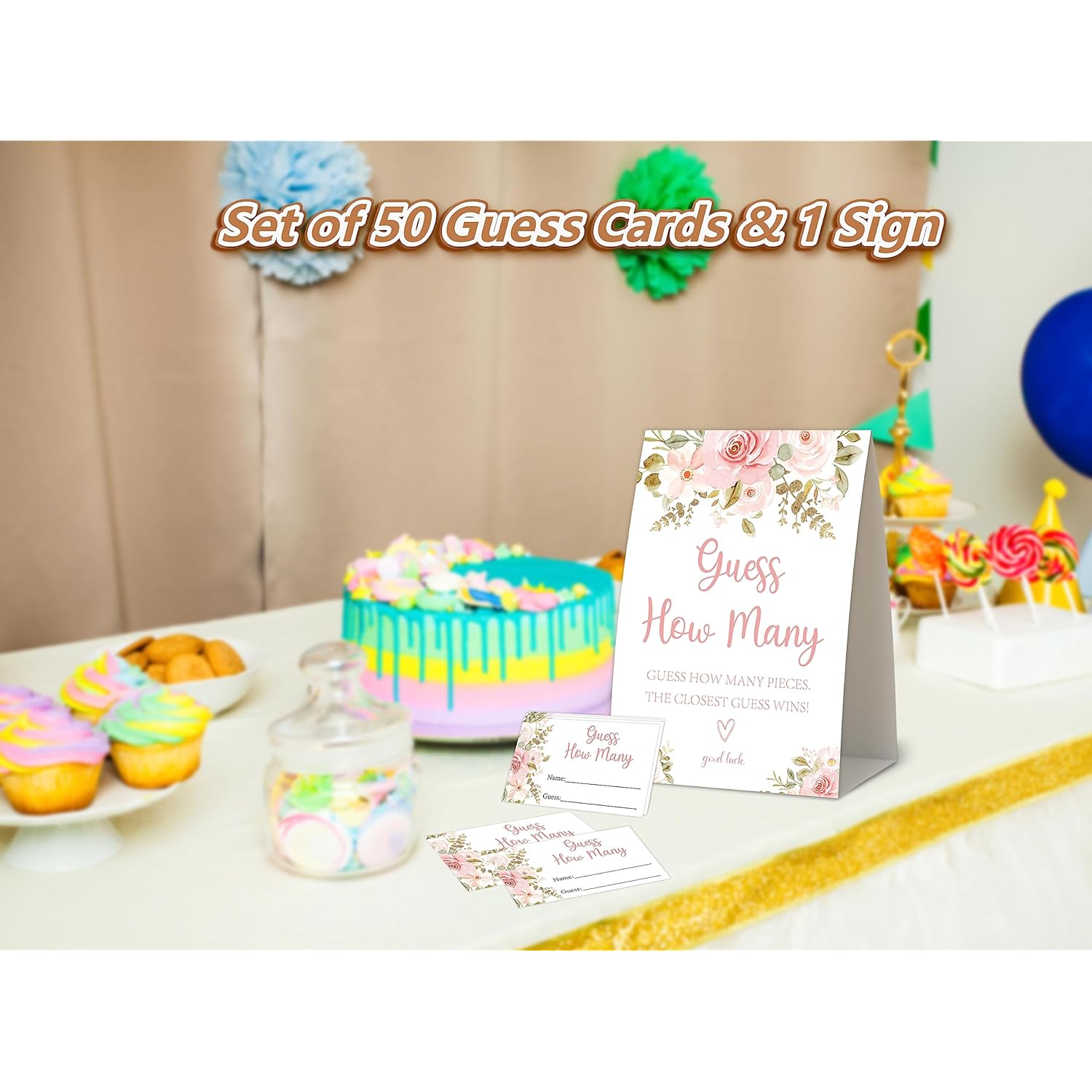 Boho Shower Game,How Many,Baby Shower Games,Wedding Shower Games,Baby Shower Decorations Gender Neutral,Bridal Shower Decoration,Birthday Party Game,50 Cards & 1 Sign -12