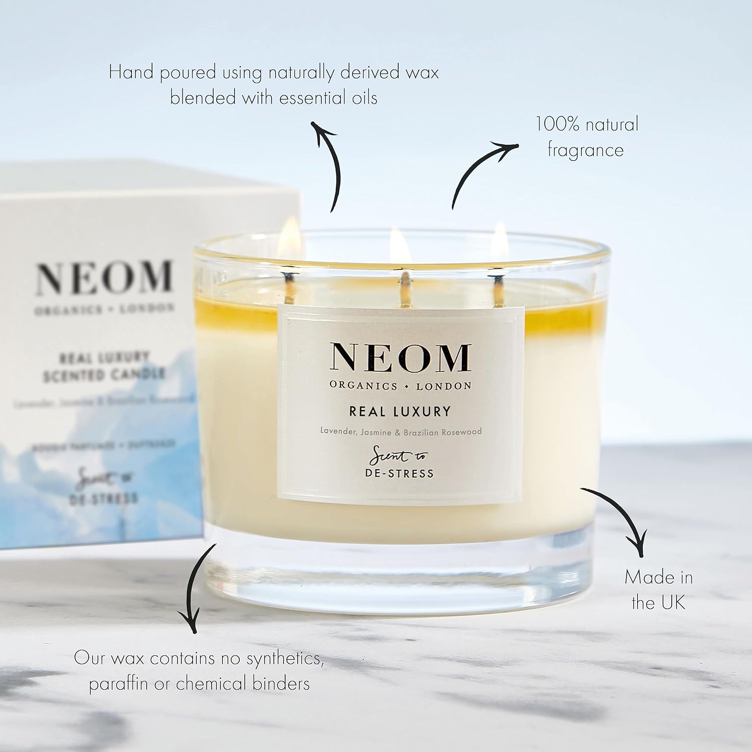 - Candle, 3 Wick | Lavender, Jasmine & Sandalwood | Scented Candles For Home | Luxury Aromatherapy Candles | Essential Oil Candles | Tranquil & Relax | Signature De-Stress Scent