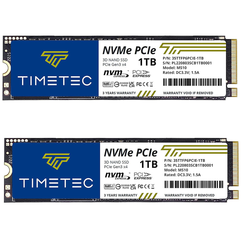 Timetec 1TBx2 (2 Pack) SSD NVMe PCIe Gen3x4 8Gb/s M.2 2280 3D NAND TLC 600TBW