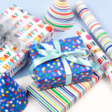 Birthday Wrapping Paper Roll - Mini Roll - 17 Inch X 120 Inch Per Roll - Polka Dots, Stripes Patterns (42.3 Sq.Ft.Ttl)