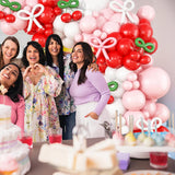 Cherry Balloon Garland Arch Kit,177Pcs Red Pink White Balloons With Diy Coquette Bow Light Pink Red White Balloons For Girls Birthday Baby Shower Wedding Bridal Shower Party Decorations