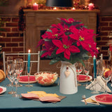 Artificial Red Poinsettia Christmas Flower Arrangement In Decorative White Vase, Holiday Floral Centerpiece With Heart Accent, Perfect Christmas Décor For Home, Office, Or Gifts