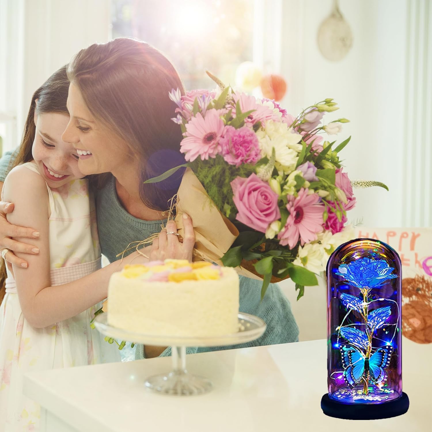 Valentines Day Gifts For Her,Valentines Day Rose Flowers Gifts For Mom Girlfriend Women Wife,Birthday Gifts For Women, Valentines For Her,Glass Flowers Light Up Rose Gifts For Mom,Blue Rose