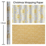 Christmas Wrapping Paper, Reversible Silver Gold Leaf Sled Design Gift Wrapping Paper Suitable For Christmas, Mini Roll (17 Inch X 32.8 Feet)