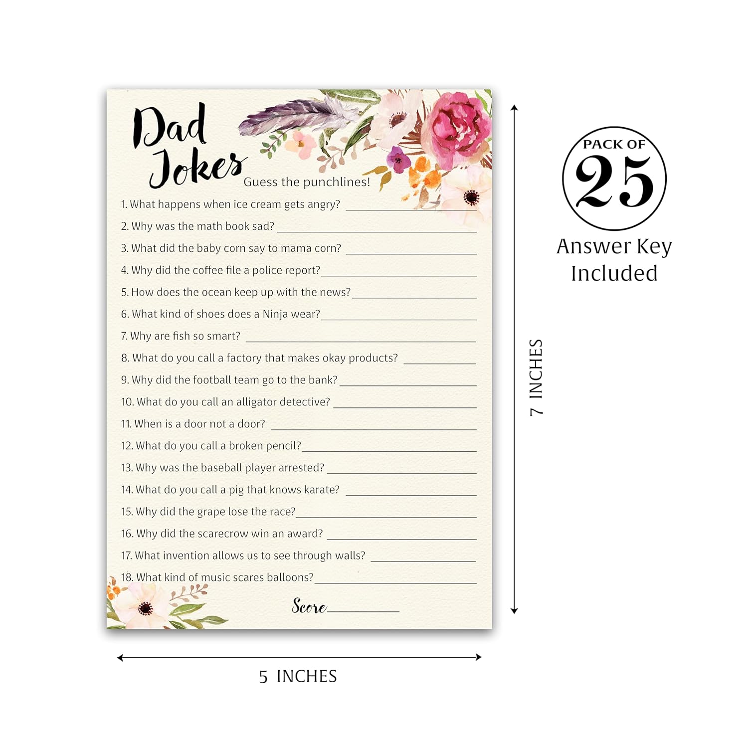 Boho Dad Jokes Baby Shower Games, Daddy Jokes Shower Trivia Games — Pack Of 25 — Fun Dad Joke Game, Girl Bohemian Pink Floral Funny Joke Trivia, Rustic Sprinkle Gender Reveal Party, Birthday G400-Djk