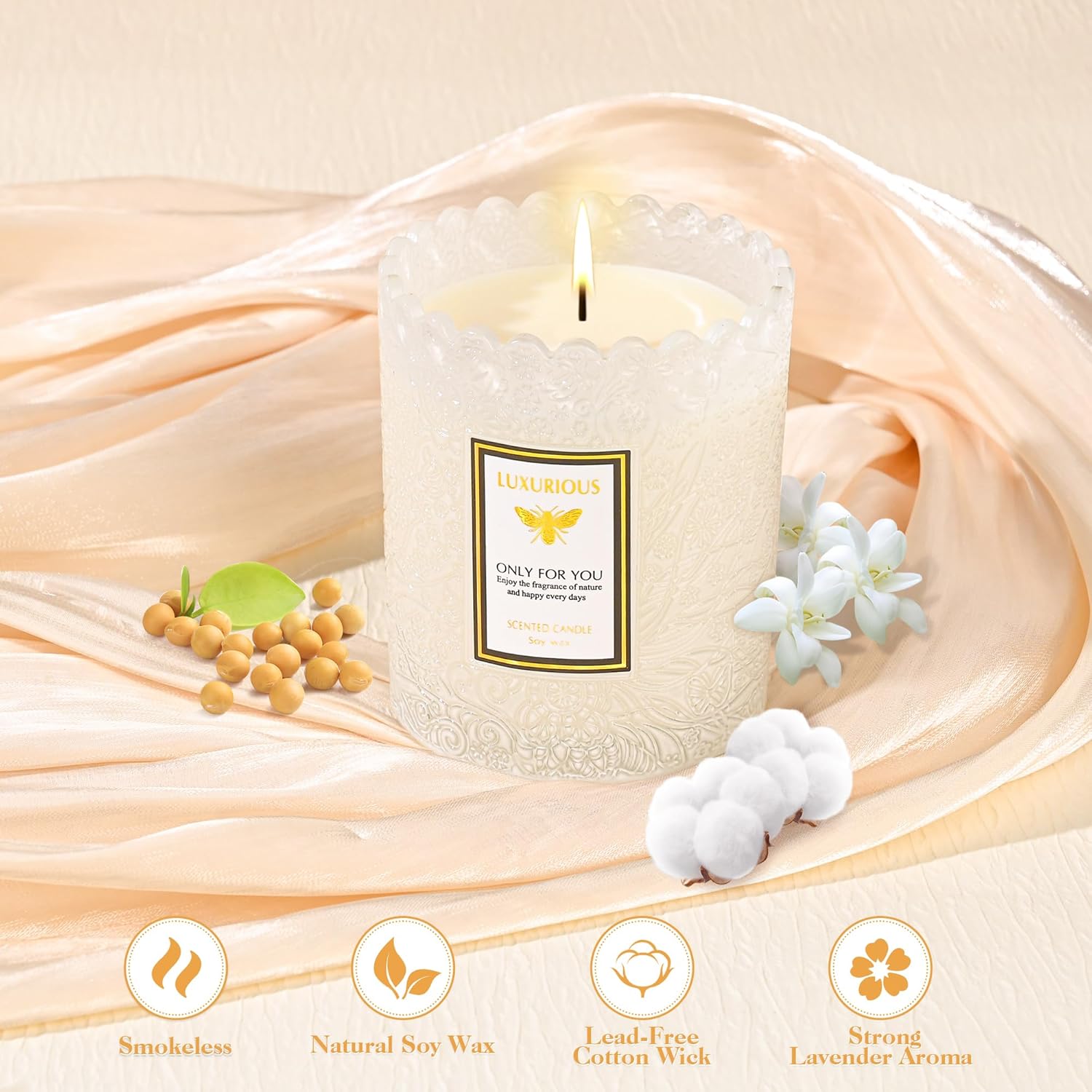 Gardenia Scented Candle, Candles For Home Scented, Gardenia Candle, Luxury Jar Candle For Women, Candles Gifts For Women, Valentines Day Gifts For Her, 7 Oz 40 Hours