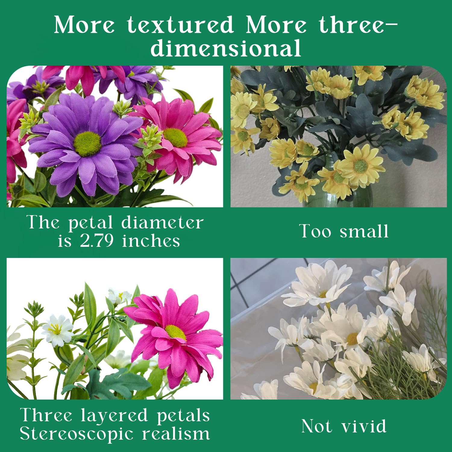 6 Bundles Artificial Flowers For Outdoors Uv Resistant Wildflowers Fake Daisy Silk Faux Flowers For Porch Balcony Patio Garden Home Kitchen Table Decor (Mix Rose Red Purple)