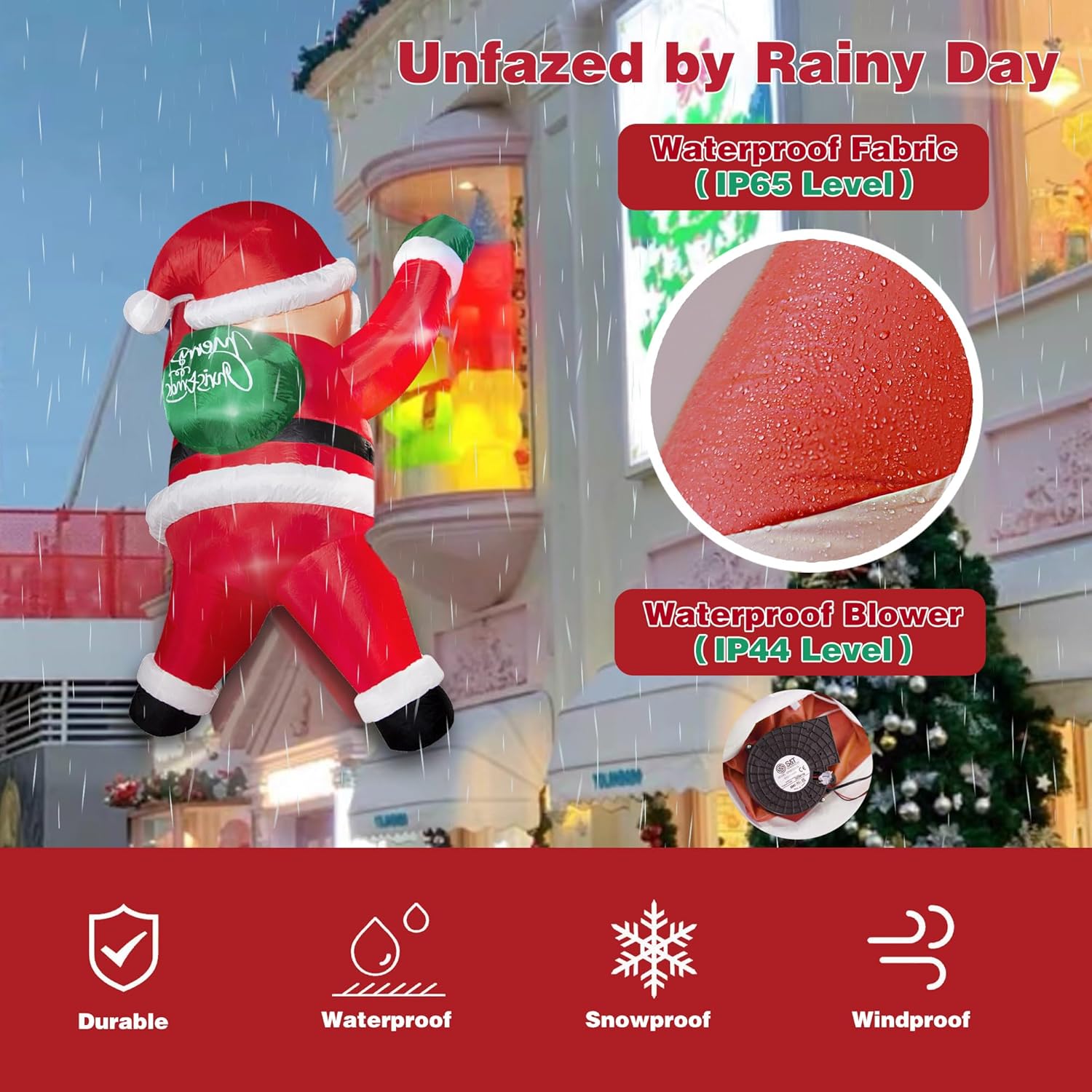6Ft Christmas Inflatables Outdoor Decorations Joy Hanging Santa Claus Gift Bag, Bright Led Lights Blow Up Giant Christma