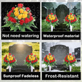 Set Of 2 Artificial Cemetery Flower, Outdoor Grave Decorations Roses,Cemetery Memorial Flowers With Vase For Gravesite Outdoor Headstone Tombstone Decorations (Red Yellow)