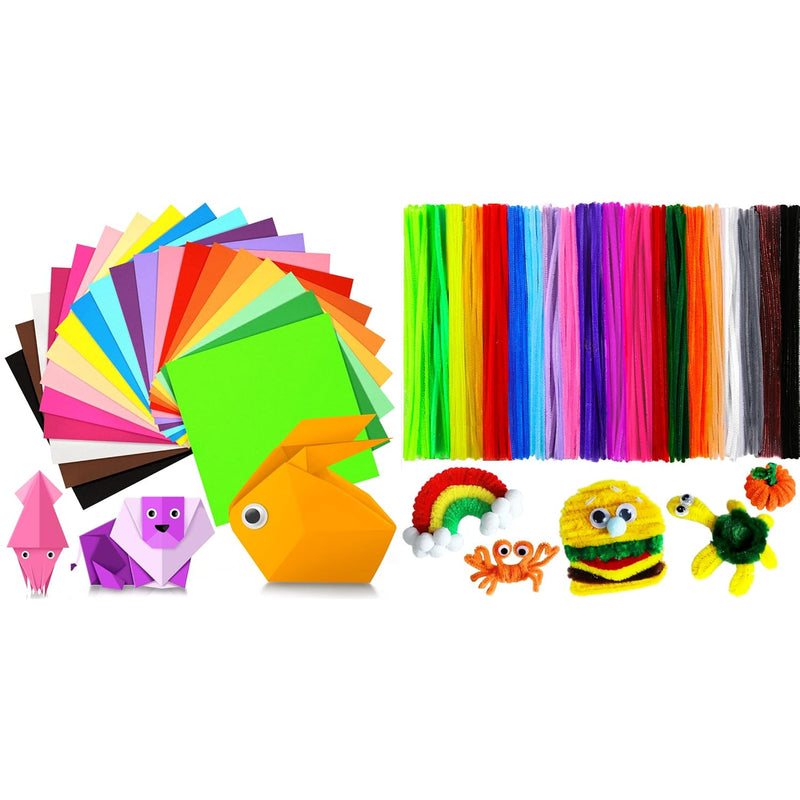 200Pcs Pipe Cleaners + 200Pcs Origami Paper, Art And Craft Supplies.