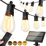 50FT Solar Powered Outdoor String Lights Waterproof LED Fairy Lights with Edison S14 Bulbs