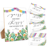 How Many Kisses Bridal Shower Games, Guess How Many Kisses For The Soon To Be Mrs, 1 Wooden Sign With 50 Cards, Mexican Fiesta Guessing Game For Wedding, Bachelorette Party, Engagement Decoration