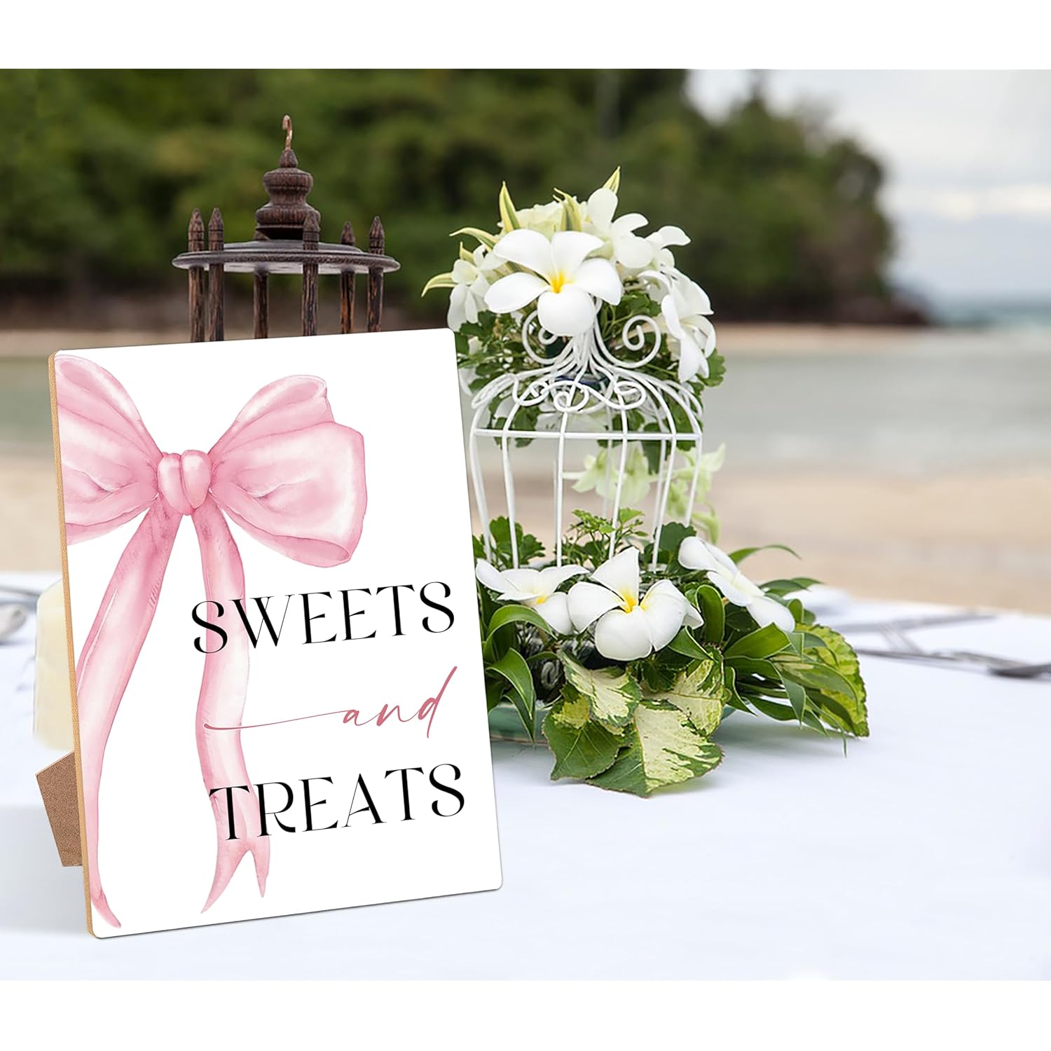 Pink Bow Themed Sweets And Treats Sign, Pink Bridal Shower Decorations, Wedding Signs For Reception, Bridal Shower Table Decor, Reception Tabletop Decor For Engagement Bachelorette Party