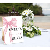 Pink Bow Themed Sweets And Treats Sign, Pink Bridal Shower Decorations, Wedding Signs For Reception, Bridal Shower Table Decor, Reception Tabletop Decor For Engagement Bachelorette Party