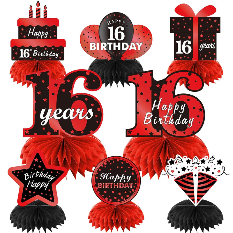 Red Black 16Th Birthday Decorations Table Honeycomb Centerpieces, 8Pcs