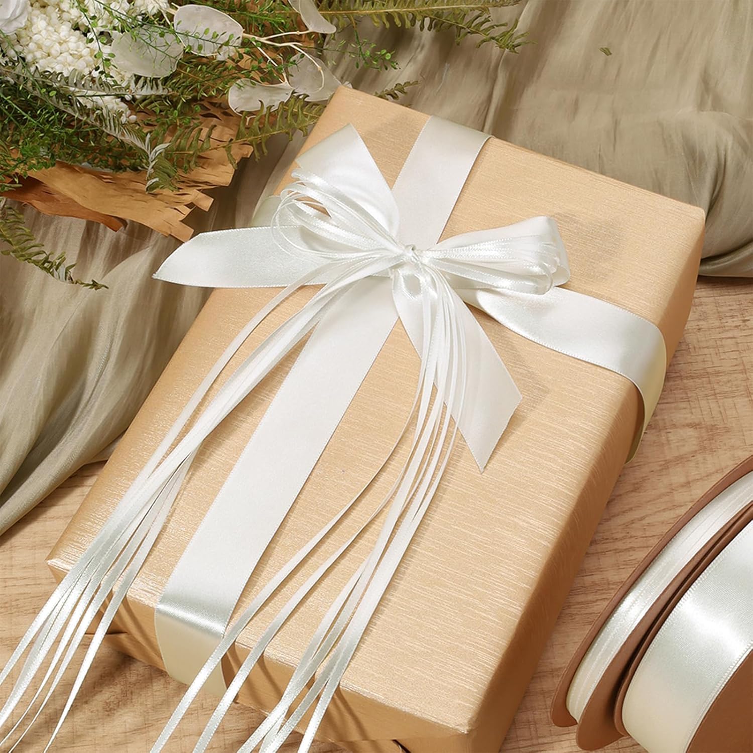 Gold Kraft Wrapping Paper Roll - 17 Inch X 33 Feet (47 Sq.Ft) Solid Color Pearly-Lustre Paper, Shiny Textured Gift Wrap For Mother'S Day, Birthday, Bridal Shower, Graduation Gifts, Parties