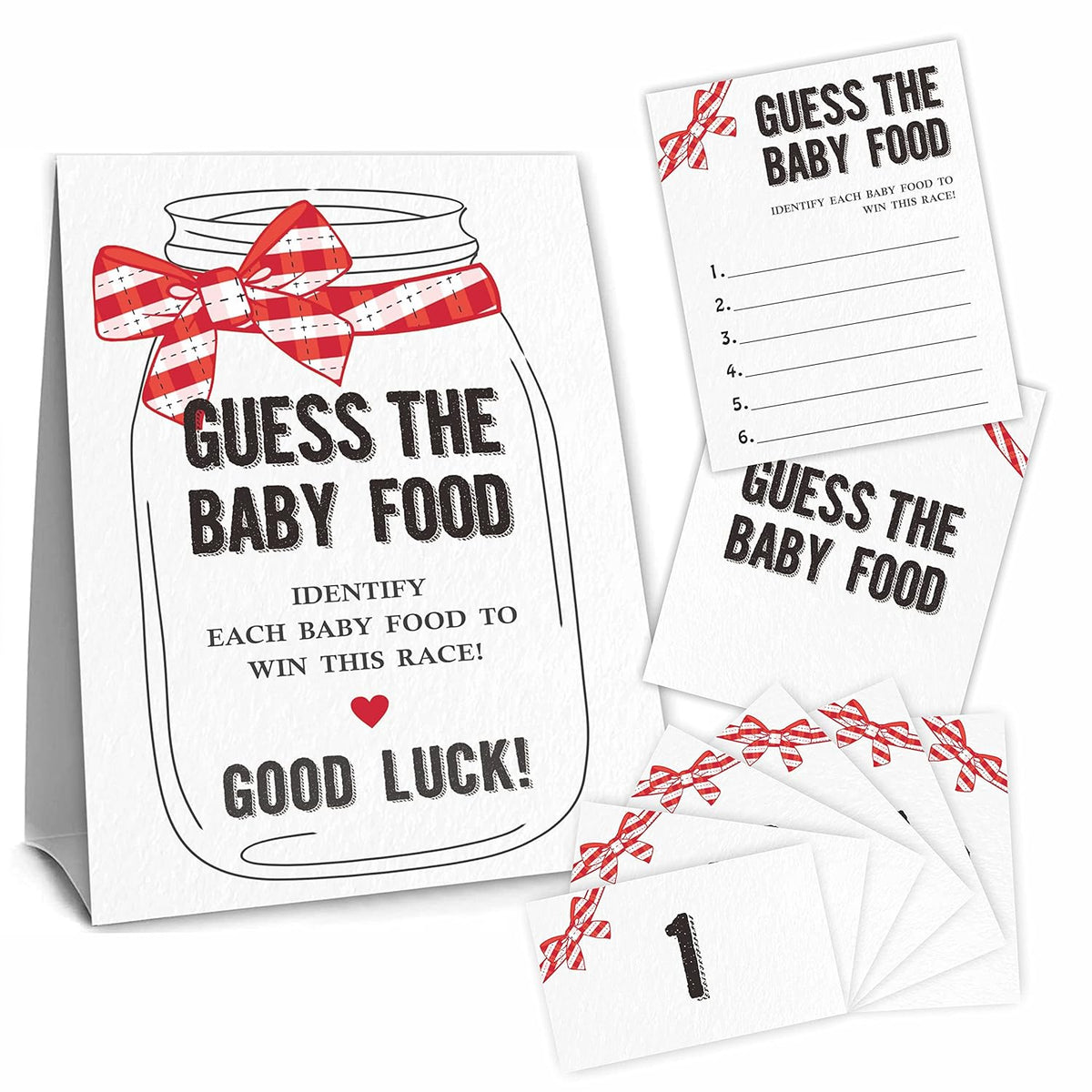 Bow Knot Guess The Baby Food Party Game, Baby Shower Game Kit,1 Standing Sign, 20 Answer Cards & 6 Number Cards, Baby Shower Decorations?Party Favor And Supplies-Swlk-B09