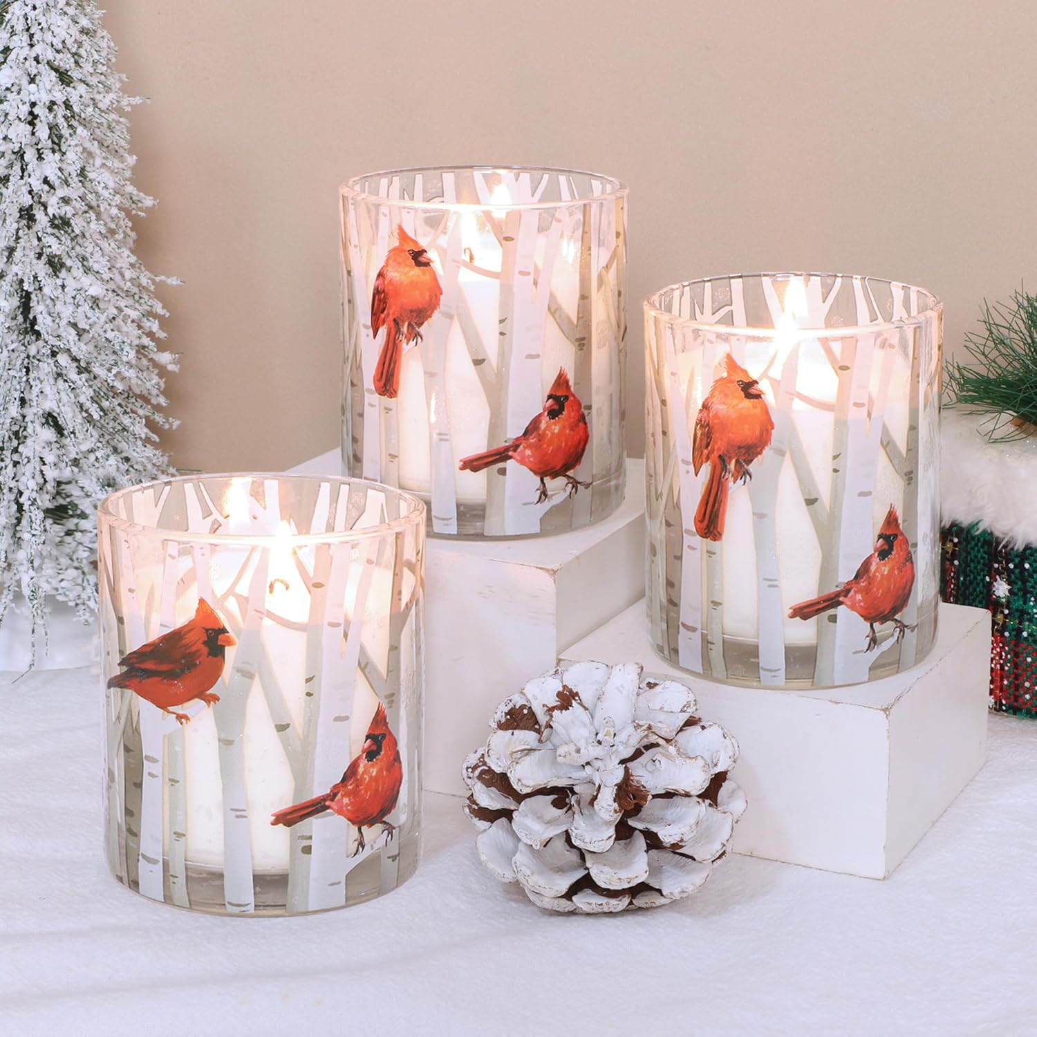 Christmas Scented Candles, 6.5Oz Soy Wax Candle With Cardinal Decals - Aromatherapy Candle - Long Lasting Burn Time, Christmas Thanksgiving Gifts For Women, Set Of 3